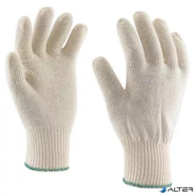 Védőkesztyű, kötött, pamut, 12-es méret, fehér