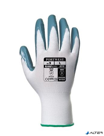 Védőkesztyű, nitril, L méret, "Flexo Grip" szürke-fehér