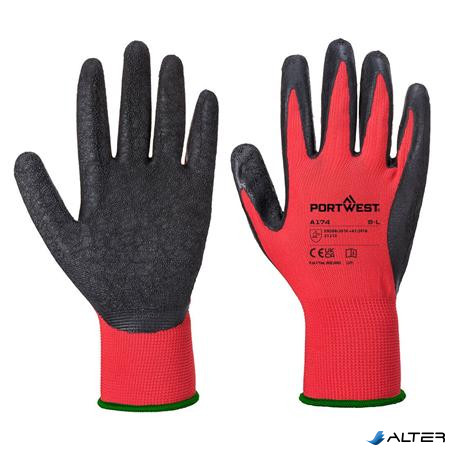Védőkesztyű, latex, M méret "Flex Grip", piros-fekete
