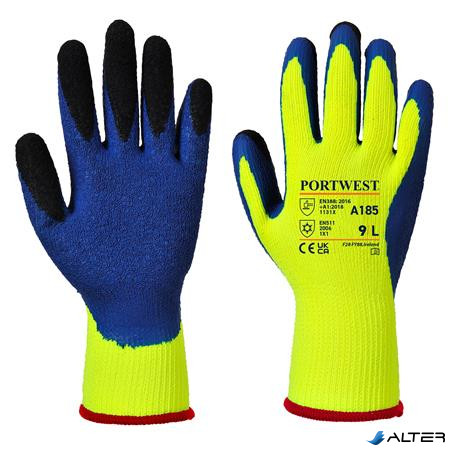 Védőkesztyű, latex, L méret "Duo-Therm", sárga-kék
