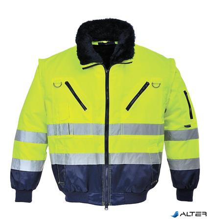 Munkavédelmi kabát, jól láthatósági, 3 az 1-ben, L méret " Hi-Vis", sárga-tengerészkék