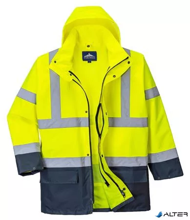 Munkavédelmi kabát, jól láthatósági, 3 az 1-ben, L méret " Hi-Vis", sárga-tengerészkék