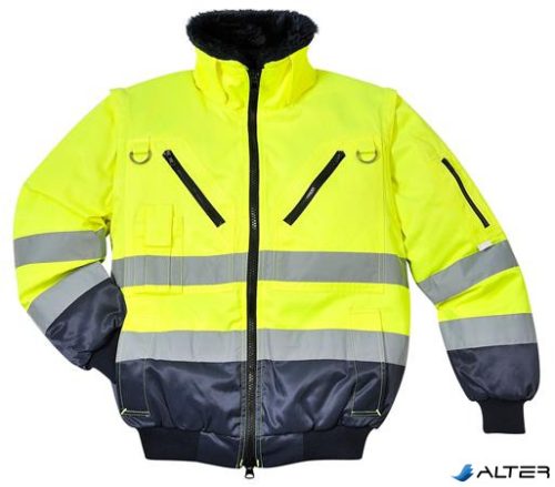 Munkavédelmi kabát, jól láthatósági, 3 az 1-ben, L méret " Hi-Vis", sárga-tengerészkék