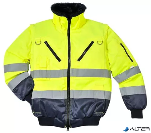 Munkavédelmi kabát, jól láthatósági, 3 az 1-ben, L méret " Hi-Vis", sárga-tengerészkék