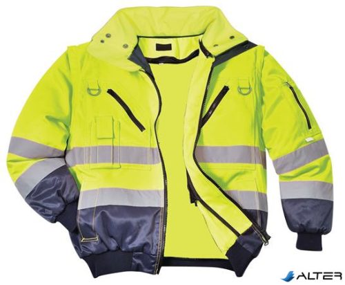 Munkavédelmi kabát, jól láthatósági, 3 az 1-ben, M méret ' Hi-Vis', sárga-tengerészkék