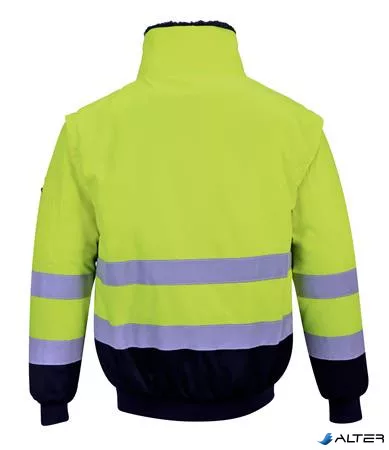 Munkavédelmi kabát, jól láthatósági, 3 az 1-ben, M méret " Hi-Vis", sárga-tengerészkék