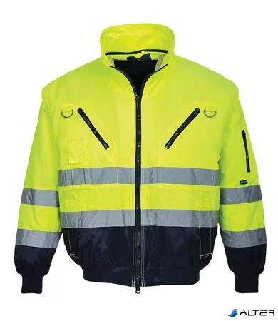 Munkavédelmi kabát, jól láthatósági, 3 az 1-ben, XL méret " Hi-Vis", sárga-tengerészkék