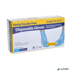   Védőkesztyű, egyszer használatos, nitril, M méret, púder nélküli, kék