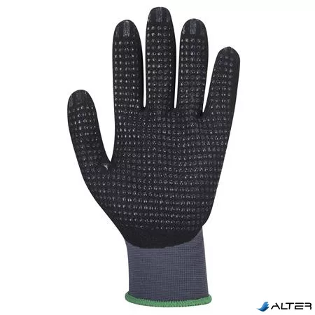 Védőkesztyű, nylon, nitrilhab, L méret "DermiFlex Ultra Plus", szürke-fekete