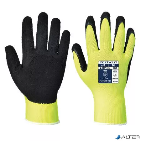 Védőkesztyű, nylon, latexhab, tenyerén mártott, M méret 'Hi-Vis Grip', sárga