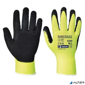   Védőkesztyű, nylon, latexhab, tenyerén mártott, S méret 'Hi-Vis Grip', sárga