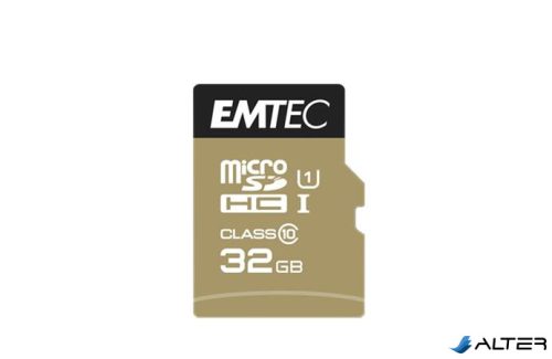 Memóriakártya, microSDHC, 32GB, UHS-I/U1, 85/20 MB/s, adapter, EMTEC "Elite Gold"