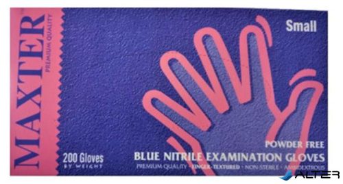 Védőkesztyű, egyszer használatos, nitril, M méret, 200 db, púder nélküli, kék