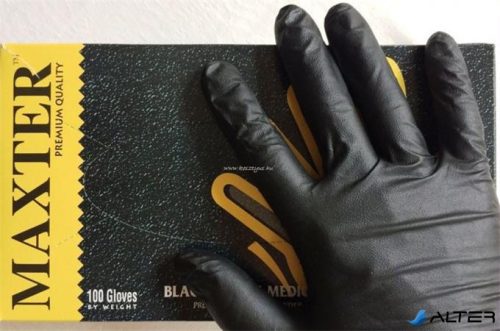 Védőkesztyű, egyszer használatos, nitril, L méret, 100 db, púder nélküli, fekete