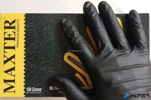 Védőkesztyű, egyszer használatos, nitril, S méret, 100 db, púder nélküli, fekete