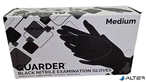 Védőkesztyű, egyszer használatos, nitril, M méret, 100 db, púder nélküli, fekete