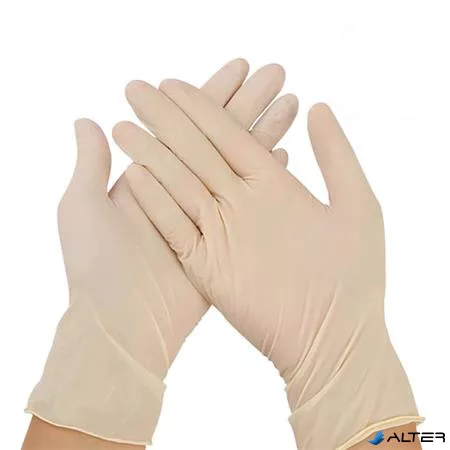 Védőkesztyű, egyszer használatos, latex, 5,7g, M méret, 100 db, púder nélküli, bézs
