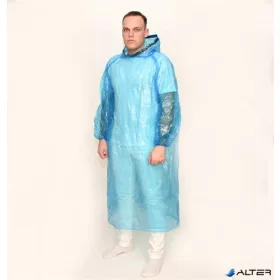 Fólia esőkabát, egyszer használatos, kapucnis, kék