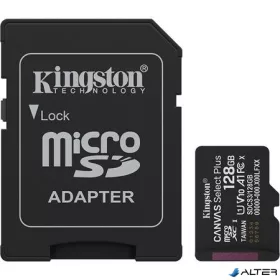   Memóriakártya, microSDXC, 128GB, C10/UHS-I/U1/V10/A1, Gen3, adapter, KINGSTON "Canvas Select Plus"