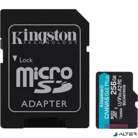   Memóriakártya, microSDXC, 256GB, C10/UHS-I/U3/V30/A2, Gen4, adapter, KINGSTON "Canvas Go! Plus"