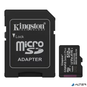   Memóriakártya, microSDXC, 512GB, C10/UHS-I/U3/V30/A1, Gen3, adapter, KINGSTON "Canvas Select Plus"
