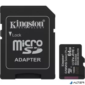   Memóriakártya, microSDXC, 64GB, C10/UHS-I/U1/V10/A1, Gen3, adapter, KINGSTON "Canvas Select Plus"