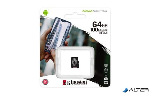 Memóriakártya, microSDXC,64GB, CL10/UHS-I/U1/V10/A1, KINGSTON "Canvas Select Plus"