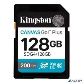   Memóriakártya, SDXC, 128GB, C10/UHS-I/U3/V30, Gen4,KINGSTON "Canvas Go! Plus"