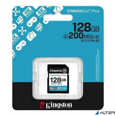 Memóriakártya, SDXC, 128GB, C10/UHS-I/U3/V30, Gen4,KINGSTON "Canvas Go! Plus"