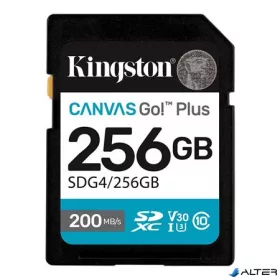   Memóriakártya, SDXC, 256GB, C10/UHS-I/U3/V30, Gen4,KINGSTON "Canvas Go! Plus"
