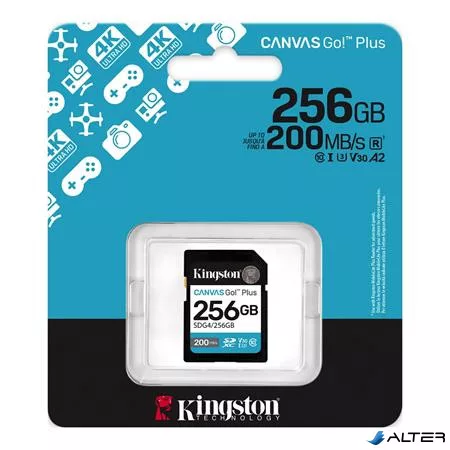 Memóriakártya, SDXC, 256GB, C10/UHS-I/U3/V30, Gen4,KINGSTON "Canvas Go! Plus"