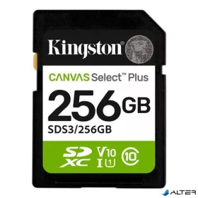   Memóriakártya, SDXC, 256GB, C10/UHS-I/U1/V10, Gen3, KINGSTON "Canvas Select Plus"