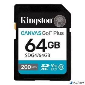   Memóriakártya, SDXC, 64GB, C10/UHS-I/U3/V30, Gen4,KINGSTON "Canvas Go! Plus"
