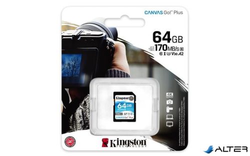 Memóriakártya, SDXC, 64GB, C10/UHS-I/U3/V30, KINGSTON "Canvas Go! Plus"