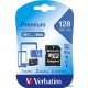 Memóriakártya, microSDXC, 128GB, CL10/U1, 90/10 MB/s, adapter, VERBATIM 'Premium'