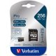 Memóriakártya, microSDXC, 256GB, CL10/U3/A2, 100/90 MB/s, adapter, VERBATIM "PRO"