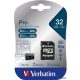 Memóriakártya, microSDHC, 32GB, Class 10 UHS I, adapterrel, VERBATIM "PRO"