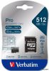 Memóriakártya, microSDXC, 512GB, CL10/U3/A2, 100/90 MB/s, adapter, VERBATIM "PRO"