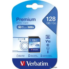   Memóriakártya, SDXC, 128GB, CL10/U1, 90/10 MB/s, VERBATIM "Premium"