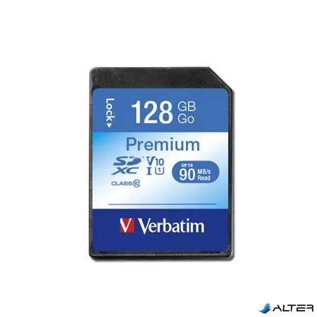 Memóriakártya, SDXC, 128GB, CL10/U1, 90/10 MB/s, VERBATIM "Premium"