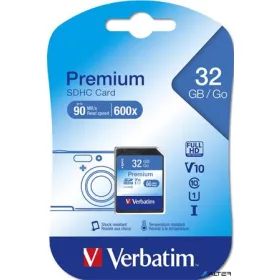   Memóriakártya, SDHC, 32GB, CL10/U1, 90/10 MB/s, VERBATIM "Premium"