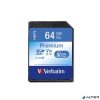 Memóriakártya, SDXC, 64GB, CL10/U1, 90/10 MB/s, VERBATIM "Premium"