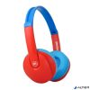 Fejhallgató, gyerek méret, vezeték nélküli, Bluetooth, mikrofonnal, MAXELL 'HP-BT350', kék-piros
