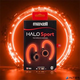   Fülhallgató, vezeték nélküli, Bluetooth, mikrofonnal, LED-es fülhallgató, MAXELL 'Halo Sport', fekete