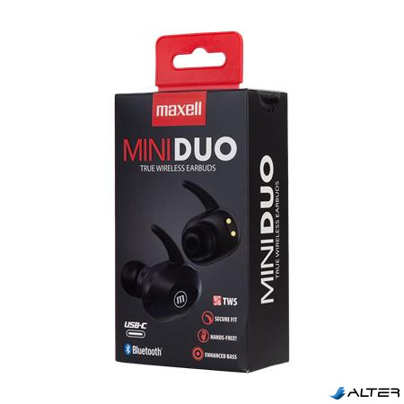 Fülhallgató, vezeték nélküli, Bluetooth 5.0, mikrofonnal, MAXELL "Mini Duo", fekete