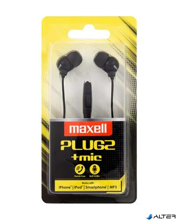 Fülhallgató, mikrofonnal, MAXELL 'Plugz', fekete