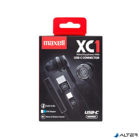 Fülhallgató, mikrofonnal, USB-C, MAXELL 'XC1', fekete