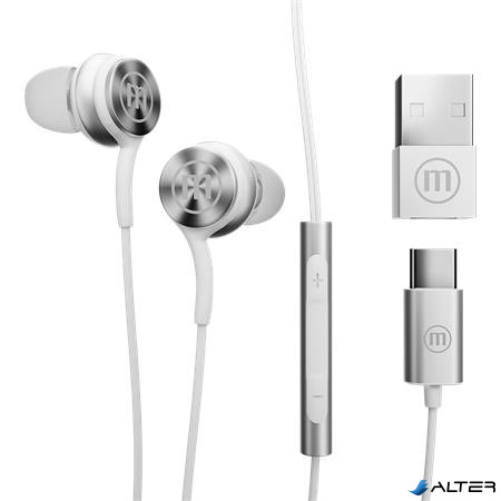 Fülhallgató, mikrofonnal, USB-C, MAXELL "XC1", fehér