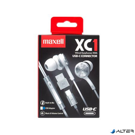 Fülhallgató, mikrofonnal, USB-C, MAXELL 'XC1', fehér