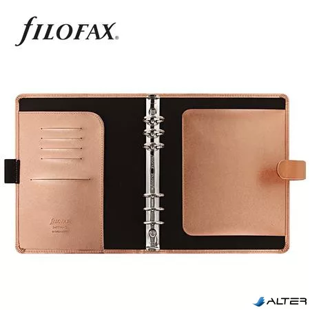 Kalendárium, gyűrűs, betétlapokkal, A5 méret, FILOFAX, 'Saffiano Metallic', rózsaarany